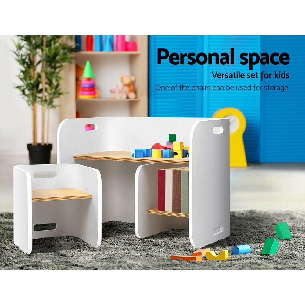 Keezi 3PCS Kids Table and Chairs Set Multifunctional Storage Desk