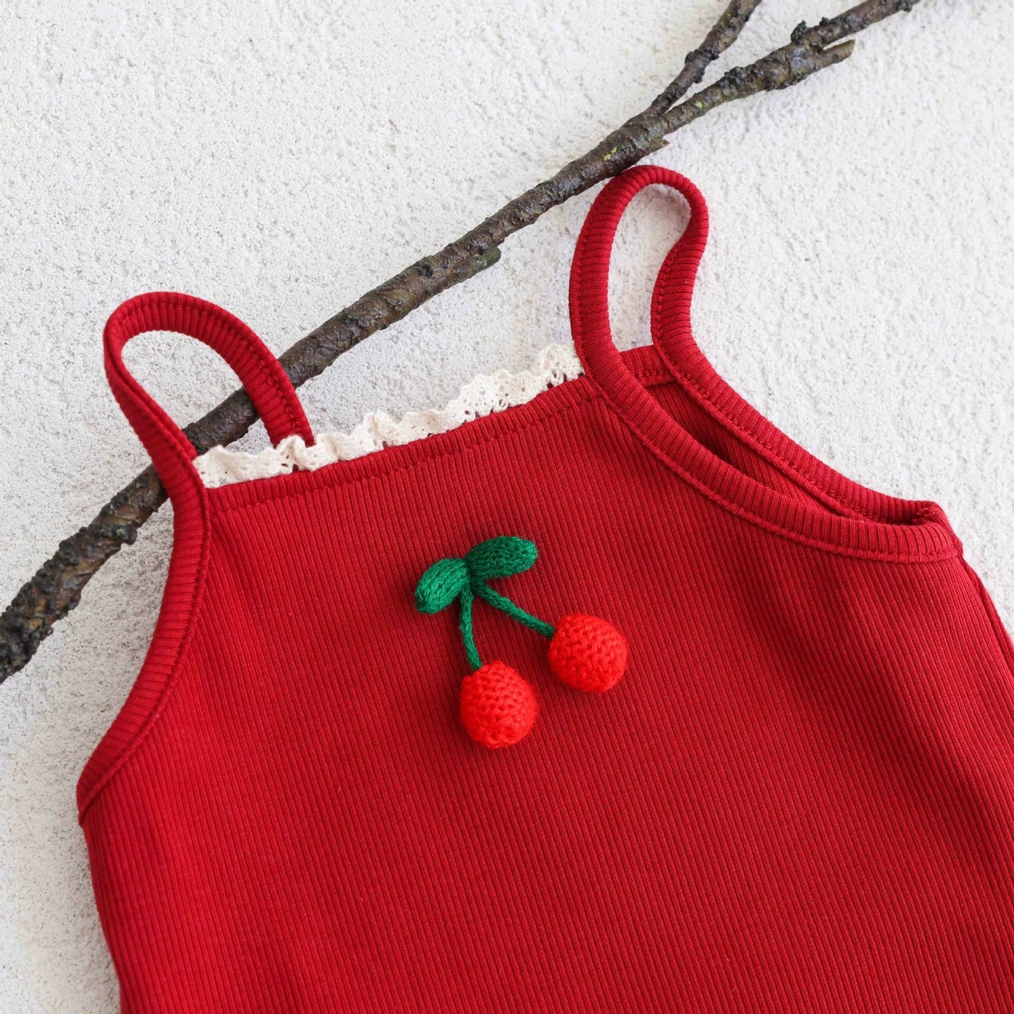 Summer Arrival Baby Girls Cute Red Sleeveless Cherry Decorated Onesies