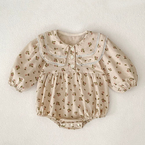 Autumn Baby Girls French Style Flowers Pattern Long-sleeved Onesies