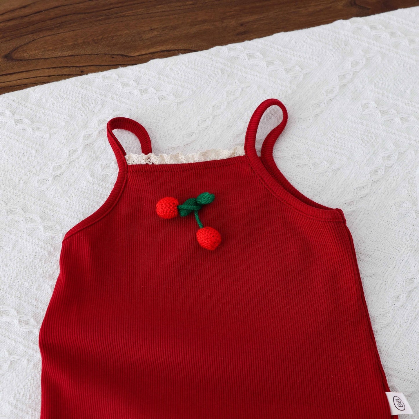 Summer Arrival Baby Girls Cute Red Sleeveless Cherry Decorated Onesies