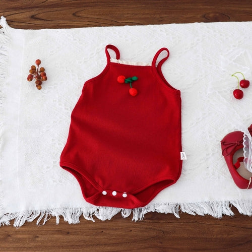 Summer Arrival Baby Girls Cute Red Sleeveless Cherry Decorated Onesies