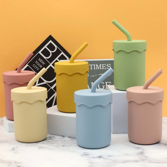 Baby Food Grade Silicone Straw Water Cup Training Leakproof Drop Resis