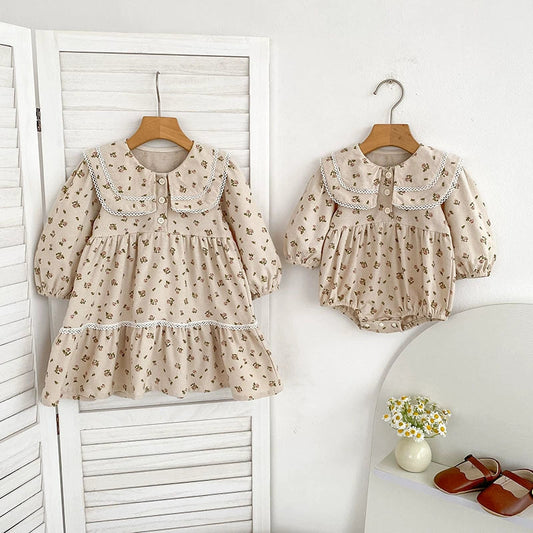 Autumn Baby Girls French Style Flowers Pattern Long-sleeved Onesies